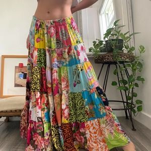 Vintage Patchwork Tiered Maxi Skirt Size Small
